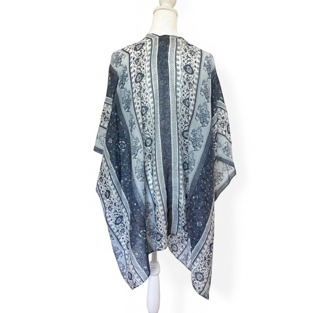 Lucky Brand Blue Boho Kimono OS Festival Coastal Grandma Flowy Vacation Resort - Picture 4 of 7